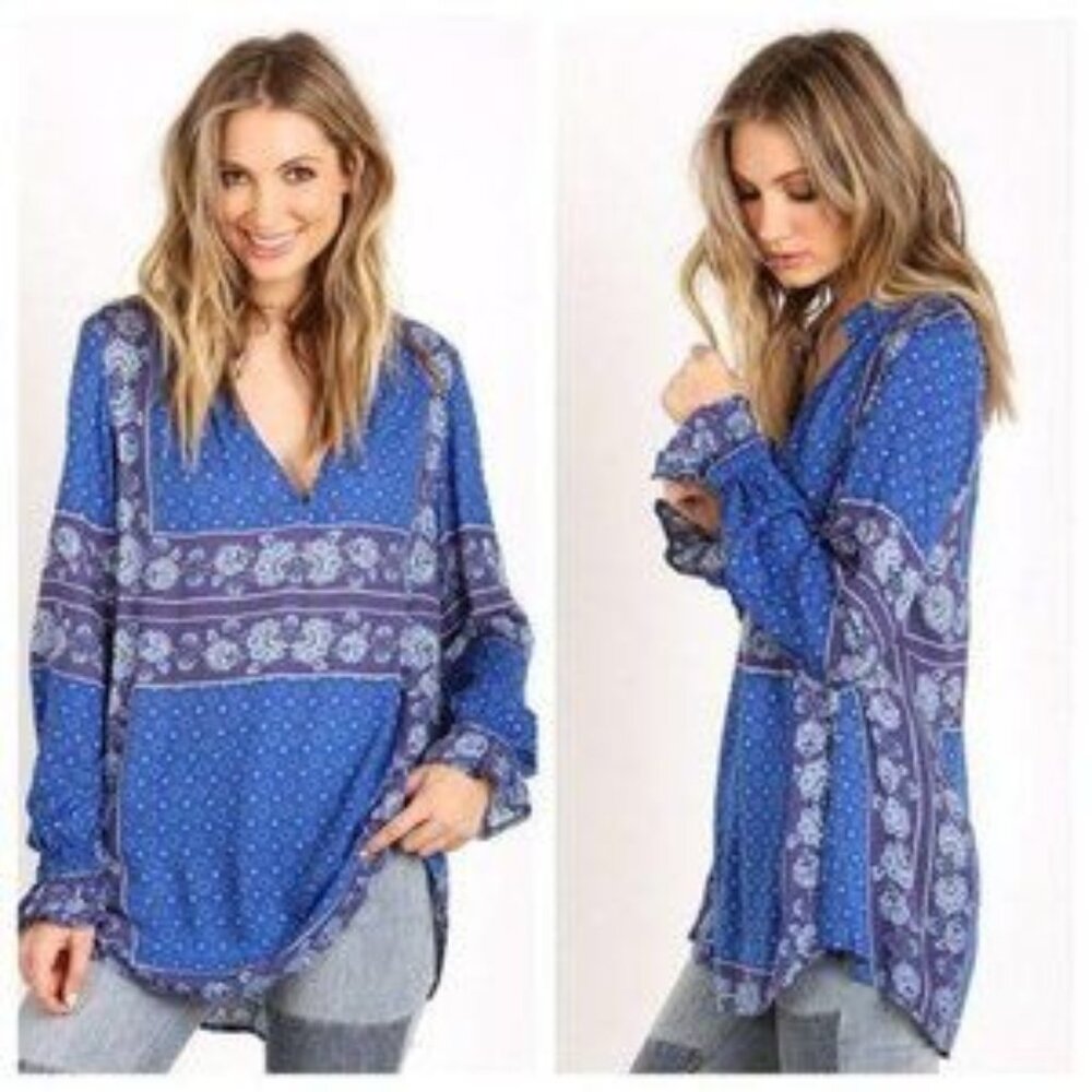 Free People Changing Times Blue Boho Tunic